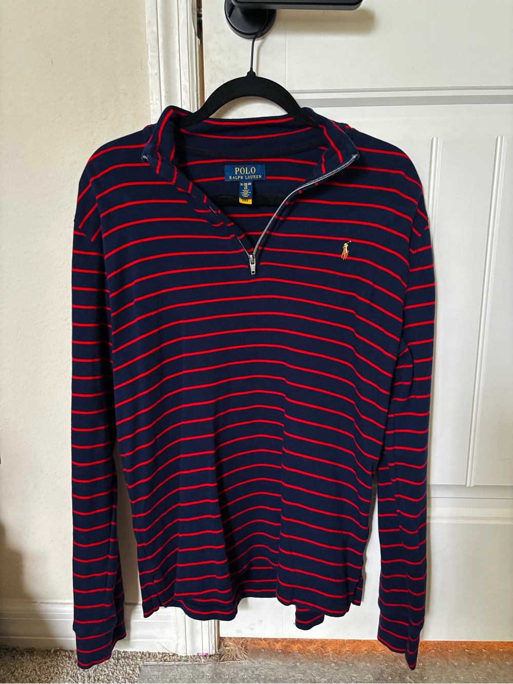 Polo by Ralph Lauren Navy with Red Stripes Quarter-Zip Long Sleeve